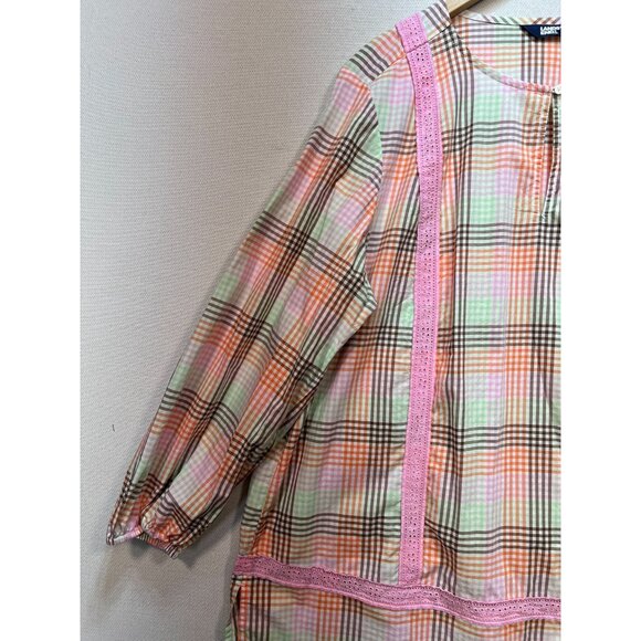 Lands End Womens Blouse Top Size1X Muticolor Plaid Keyhole Neck Casual Retro - Picture 6 of 12